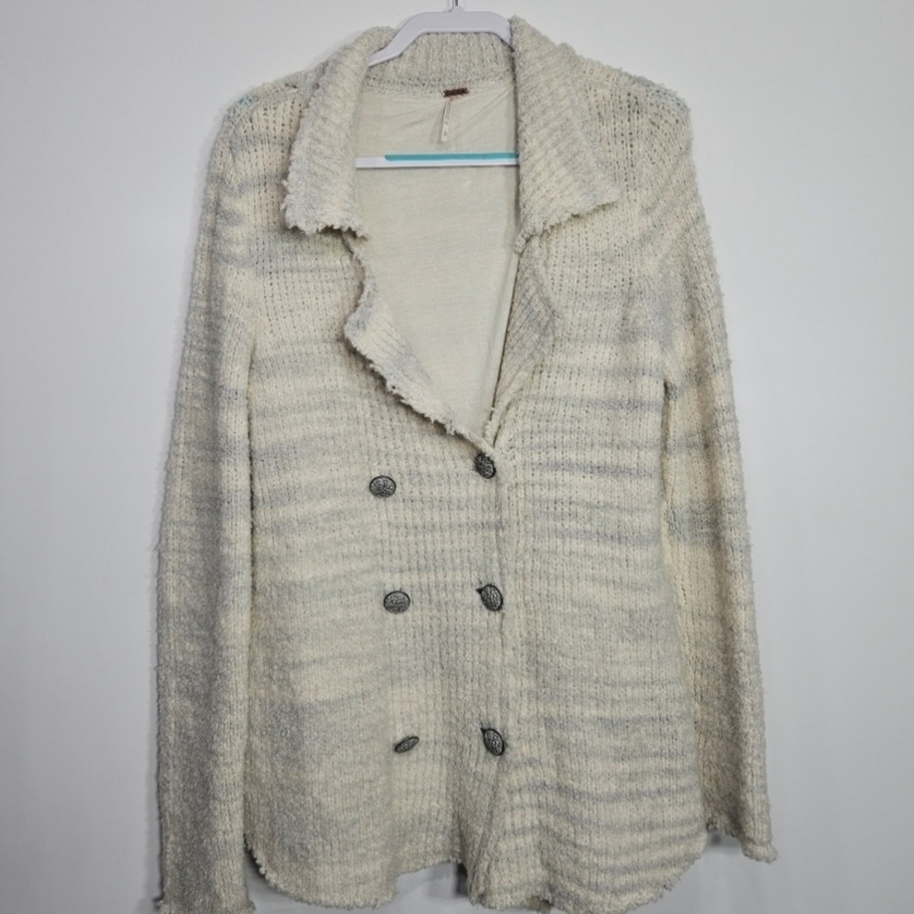 Free People Cream and Gray Cardigan Sweater